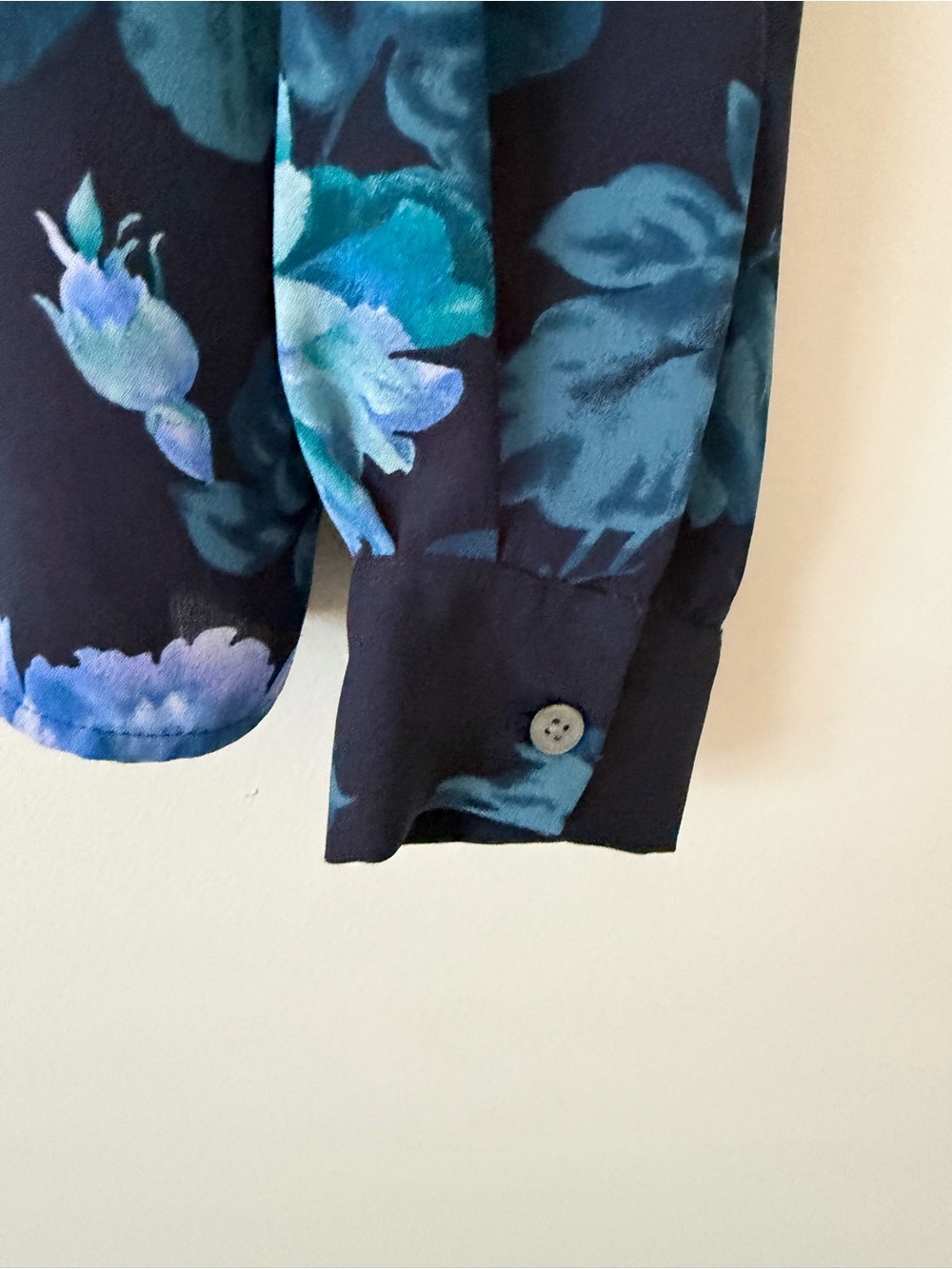 LOFT Floral Long-Sleeve Blouse - Navy with Teal & Lavender Flowers - Picture 4 of 7